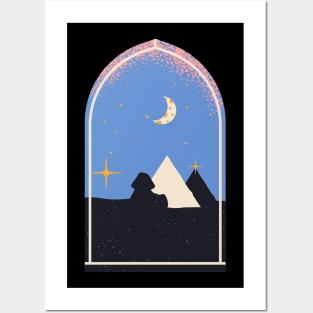 Egyptian Night Sphinx Moon Pyramid Posters and Art